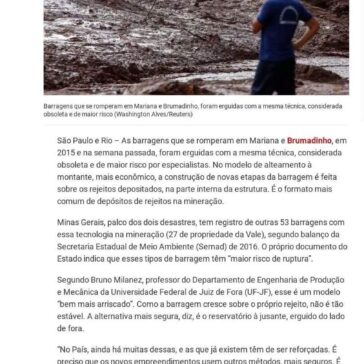 Barragens que ruíram em Brumadinho e Mariana tinham modelo ultrapassado -Exame.com