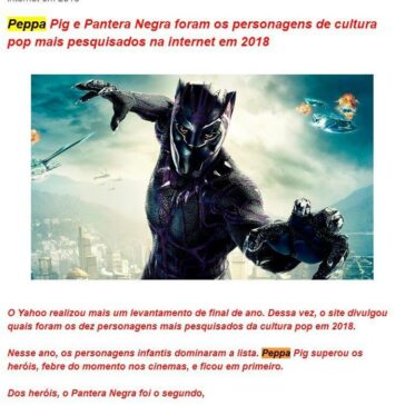Peppa Pig e Pantera Negra foram os personagens de cultura pop mais pesquisados na internet em 2018 – Biblioleitora