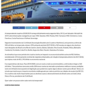 Saiba tudo sobre a temporada de cruzeiros 2018/2019 no Brasil- VoeNews