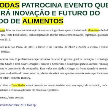DUAS RODAS PATROCINA EVENTO QUE DISCUTIRÁ INOVAÇÃO E FUTURO DO MERCADO DE ALIMENTOS – Aditivos & Ingredients