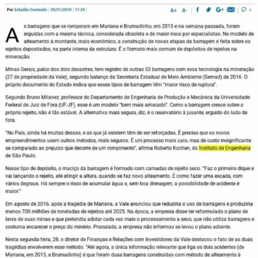 Barragens que ruíram em Brumadinho e Mariana tinham modelo ultrapassado- Tribuna do Paraná