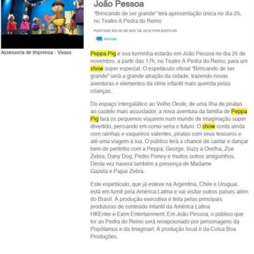 Peppa Pig realiza show inédito em João Pessoa – Revista Edificar