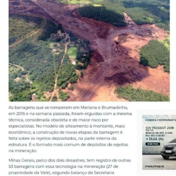 Barragens que ruíram em Brumadinho e Mariana tinham modelo ultrapassado- Folha Vitória