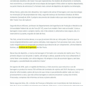 Barragens que ruíram em Brumadinho e Mariana tinham modelo ultrapassado- A Crítica (On-line)