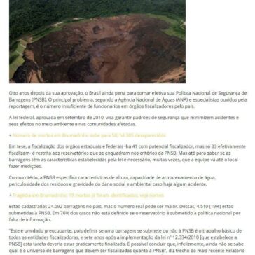 Lei de segurança de barragens patina há oito anos; entenda- Central Brasil Noticias