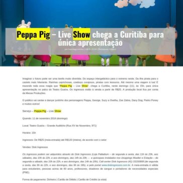 Peppa Pig – Live Show chega a Curitiba para única apresentação – Hashtag Curitiba