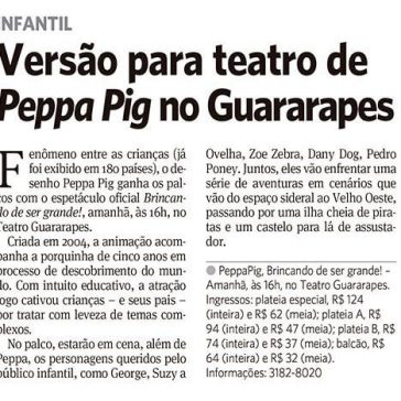 Versão para teatro de Peppa Pig no Guararapes- Jornal do Commércio