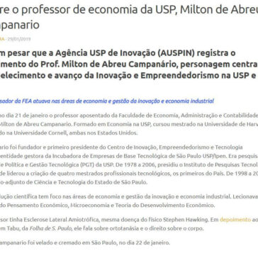 Morre o professor de economia da USP, Milton de Abreu Campanario- Agência USP de Inovação