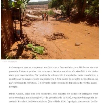 Barragens que ruíram em Brumadinho e Mariana tinham modelo ultrapassado -Leiagora