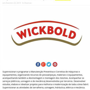 Supervisor de Manutenção na Wickbold – Portal Hortolândia