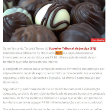 STJ manda indenizar mulher por bombom com larvas – Noticia Agora