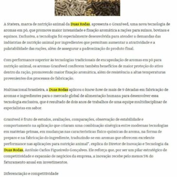 Statera lança tecnologia exclusiva de encapsulação de aromas para nutrição animal – Portal R2S