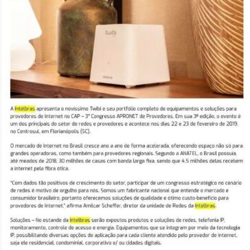 Twibi e outras soluções são destaques da Intelbras no congresso APRONET- Blog do Moreira