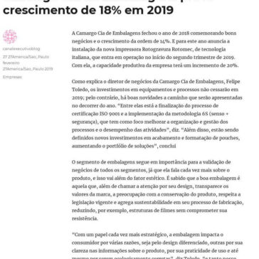 Camargo Cia de Embalagens prevê crescimento de 18% em 2019 – Canal Executivo Blog