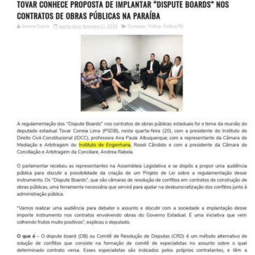 Tovar conhece proposta de implantar “Dispute Boards” nos contratos de obras públicas na Paraíba- Blog da Simone Duarte
