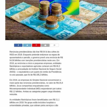 Renúncias previdenciárias vão tirar R$ 54 bi dos cofres do INSS em 2019- Mix Vale