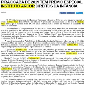 SALÃO INTERNACIONAL DE HUMOR DE PIRACICABA DE 2019 TEM PRÊMIO ESPECIAL INSTITUTO ARCOR DIREITOS DA INFÂNCIA – Tudo do MS
