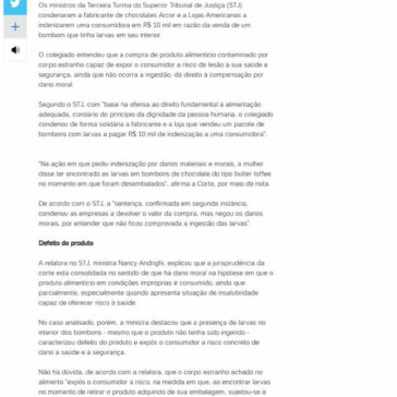 STJ manda indenizar mulher por bombom com larvas que não chegou a ser comido – UOL