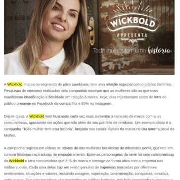 Campanha da Wickbold incentiva o empoderamento feminino – Grandes Nomes da Propaganda