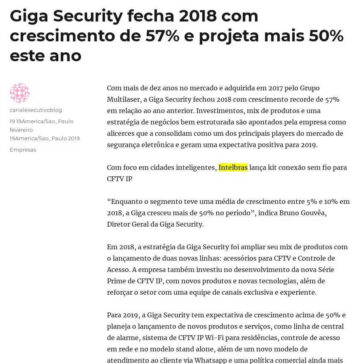Giga Security fecha 2018 com crescimento de 57% e projeta mais 50% este ano- Canal Executivo Blog
