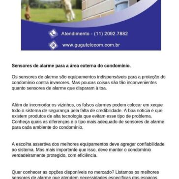 Sensores de alarme para a área externa do condomínio. -Gugu Telecom Cabeamento Estruturado