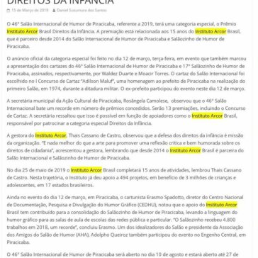 SALÃO INTERNACIONAL DE HUMOR DE PIRACICABA DE 2019 TEM PRÊMIO ESPECIAL INSTITUTO ARCOR DIREITOS DA INFÂNCIA – Jornal Dia Dia