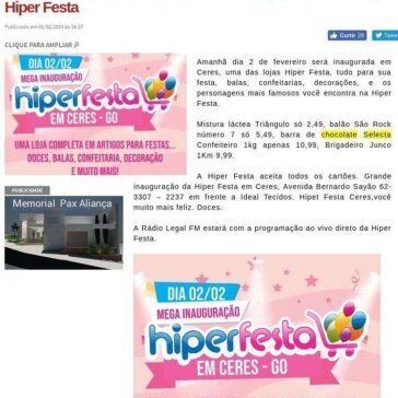 Amanhã sábado 2 de fevereiro será inaugurada em Ceres, Hiper Festa – Jornal Populacional