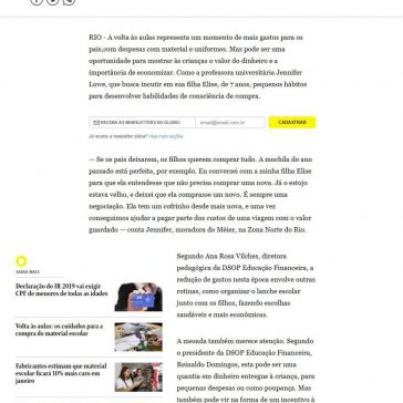 Na volta às aulas, inclua a educação financeira na programação- O Globo (On-line)