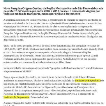 Novo retrato da mobilidade na Região Metropolitana de São Paulo- Transporte Moderno