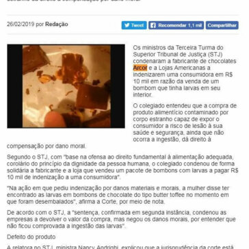 STJ manda indenizar mulher em R$ 10 mil por bombom com larvas – Correio do Povo de Alagoas