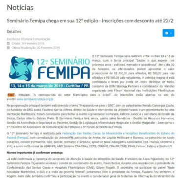 Seminário Femipa chega em sua 12° edição – Inscrições com desconto até 22/2- CMB