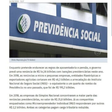 Isenções previdenciárias vão fazer INSS abrir mão de R$ 54 bilhões em 2019- O Popular (Online)