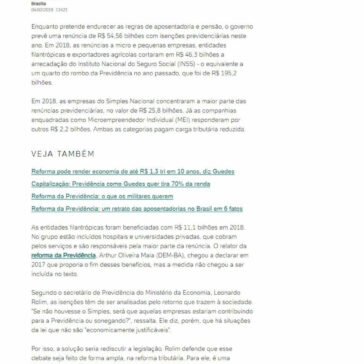 Renúncias previdenciárias vão tirar R$ 54 bi dos cofres do INSS em 2019- Leia Mais BA