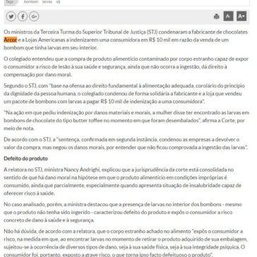 STJ manda indenizar mulher por bombom com larvas que não chegou a ser comido – A Tarde (On-line)