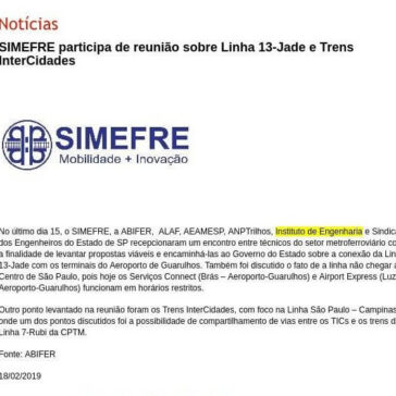 SIMEFRE participa de reunião sobre Linha 13-Jade e Trens InterCidades- SHR Editorial
