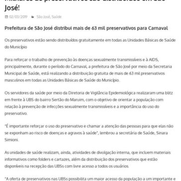 Milhares de preservativos são distribuídos em São José! -Jornal Folha de Santa Catarina