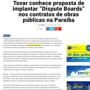 Tovar conhece proposta de implantar “Dispute Boards” nos contratos de obras públicas na Paraíba- TV Cariri