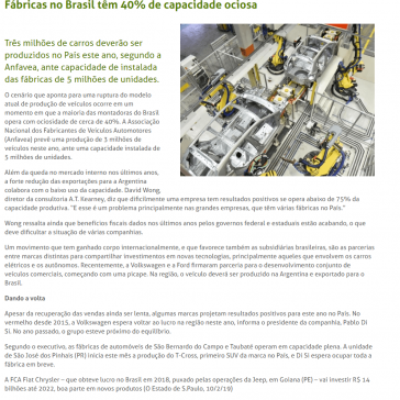 Fábricas no Brasil têm 40% de capacidade ociosa – Brasil Agro