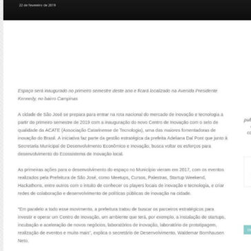 São José terá um novo Centro de Inovação da ACATE em 2019 – Revista Business