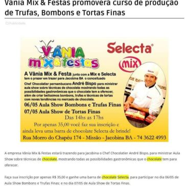 Vânia Mix & Festas promoverá curso de produção de Trufas, Bombons e Tortas Finas – Augusto Urgent