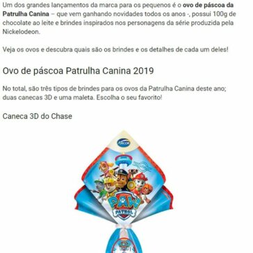 Ovo de páscoa da Patrulha Canina traz canecas 3D e maleta personalizada – Testa pra Mim