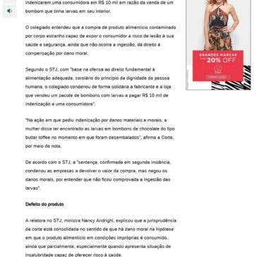 STJ manda indenizar mulher por bombom com larvas que não chegou a ser comido – BOL Notícias