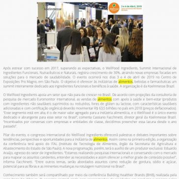 2ª edição do WellFood Ingredients Summit apresentará as últimas tendências mundiais em soluções para alimentos & bebidas funcionais e saudáveis – UBRAFE