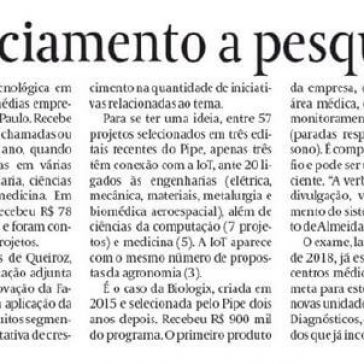 Cresce o financiamento a pesquisa para MPE- Valor Econômico
