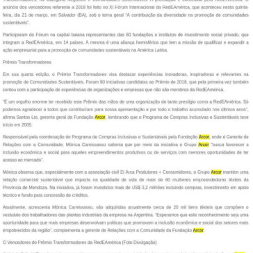 Programa da Fundação Arcor ganha o prêmio Transformadores da RedEAmérica – SEGS