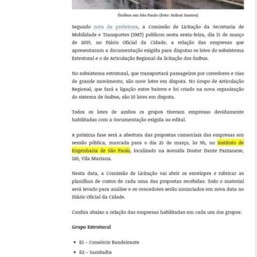 SMT habilita empresas na licitação dos ônibus da cidade de São Paulo- PLAMURB