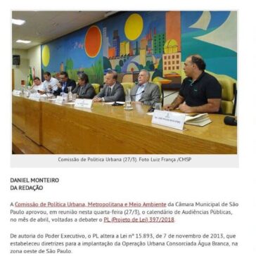 Operação Urbana Água Branca terá Audiências Públicas na Comissão de Política Urbana- Câmara Municipal de São Paulo
