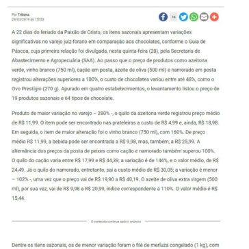 Semana Santa: preço de produtos sazonais variam mais de 100% – Tribuna de Minas (On-line)