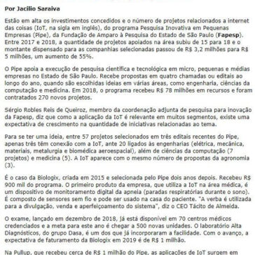 Cresce o financiamento a pesquisa para MPE- Fapesp