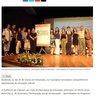 Capivari marca presença em Seminário ‘Participação Social na Educação – Aprendizados do Programa Primeiro a Infância’ – Capivari Aqui